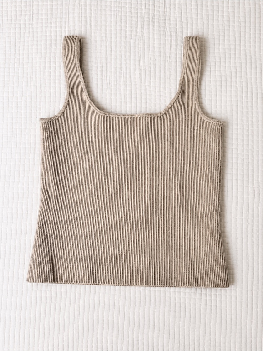 Open Edit Ribbed Cropped Tank Top – Beige/Bone – Size Large - Picture 2 of 3